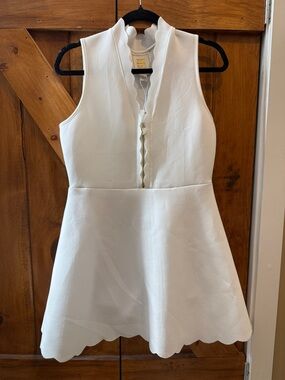 Emily McCarthy varsity orchid dress in white scuba